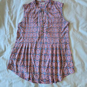 Westport Sleeveless Pleated Print Top Sz M